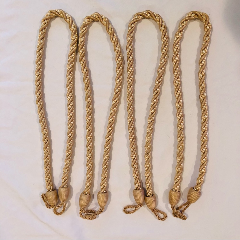 Curtain tie-backs 2 pair, 4 total. Gold Taupe and Ivory.